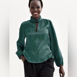 Nine West Twist Neck Long Sleeve Blouse Green Teal